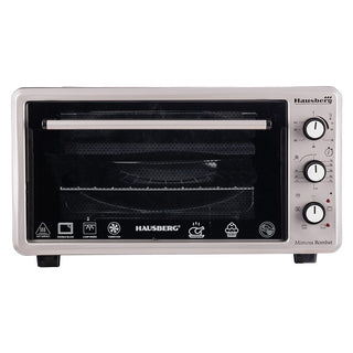 Cuptor Electric cu Ventilator HAUSBERG HB-8015, 1800 W, Geam dublu, 48L, Lumina interioara, Timer, 5 Programe gatire, Termostat reglabil 250 grade, Inox/Negru
