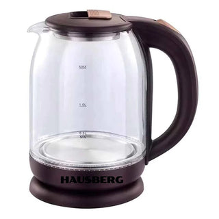 Fierbator apa, HAUSBERG HB-3616, putere 1500 W - 1800 W, capacitate 2L, oprire automata, vas din sticla, suport rotativ, Maro