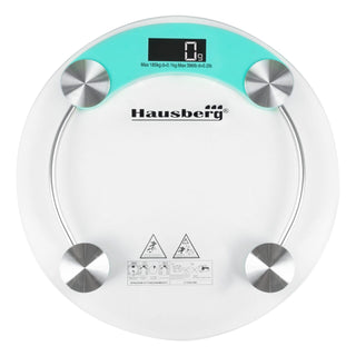 Cantar corporal HAUSBERG HB-6000BL, display LCD, inchidere automata, indicator baterie, 180 kg, Sticla transaparenta, Bleu