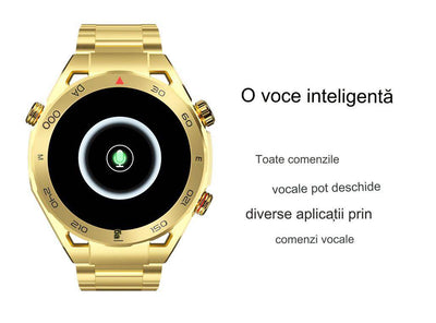 SmartWatch Barbati Auriu, Gold SK4, Curea Metalica, Curea Silicon, Notificari, Monitorizare Activitati Fizice, Somn, Ritm Cardiac - Specializat.ro