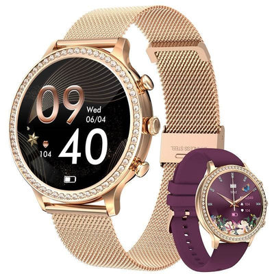 SmartWatch Dama, Auriu, Gold, Elegant, Curea metal, Curea silicon, Masurare Oxigen in sange, Ritm cardiac, Sport, Somn - Specializat.ro