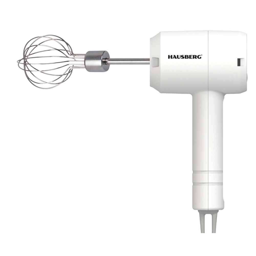 Mixer portabil de mana HAUSBERG HB-4110, putere 20W, 3 viteze, Baterie 800mAh, Alb