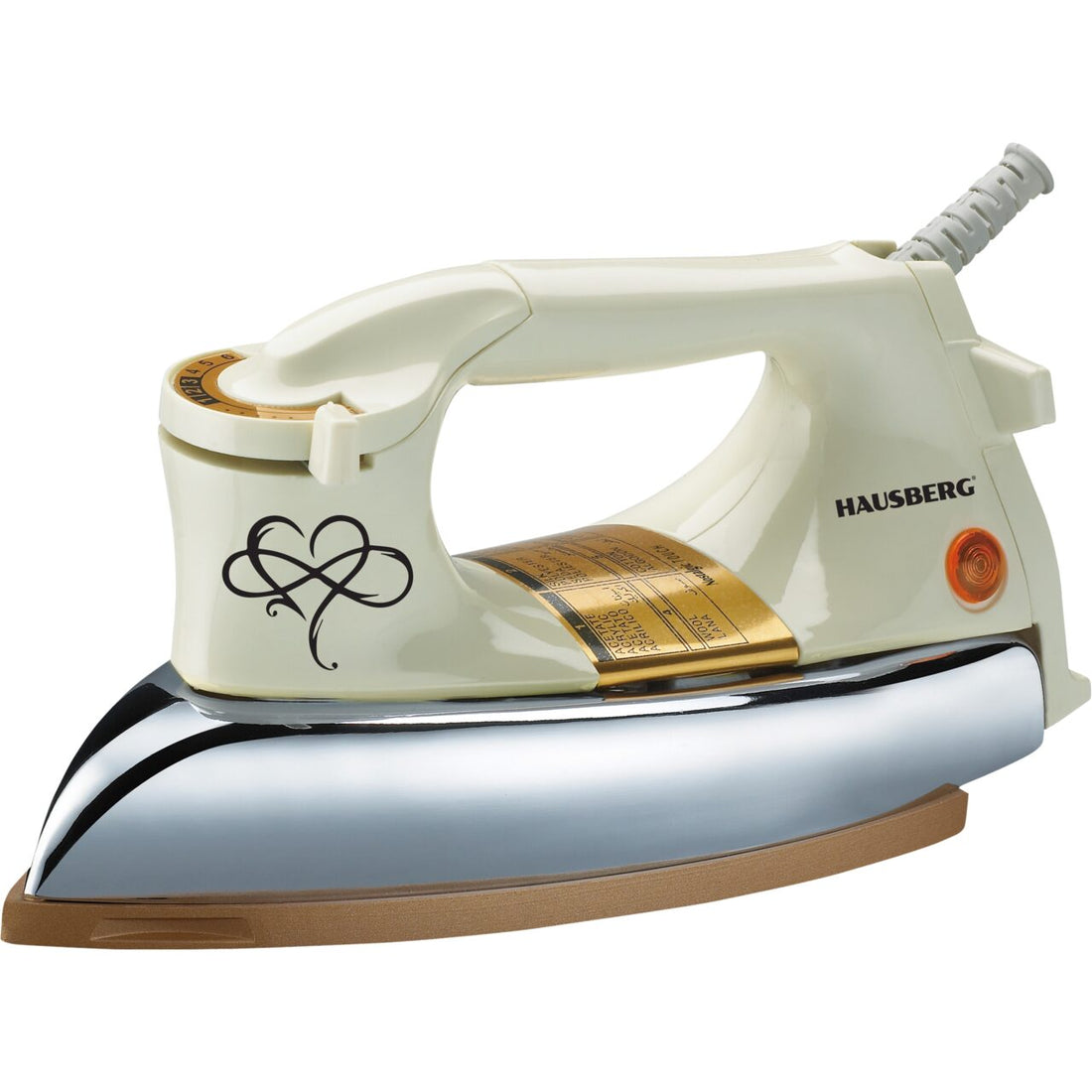 Fier de calcat Retro HAUSBERG HB-7818BJ, 1000-1200W, Talpa acoperit ceramic turnat, Termostat, 6 Setari temperatura, Indicator luminos, Protectie supraincalzire, Temperatura 200°C, Bej