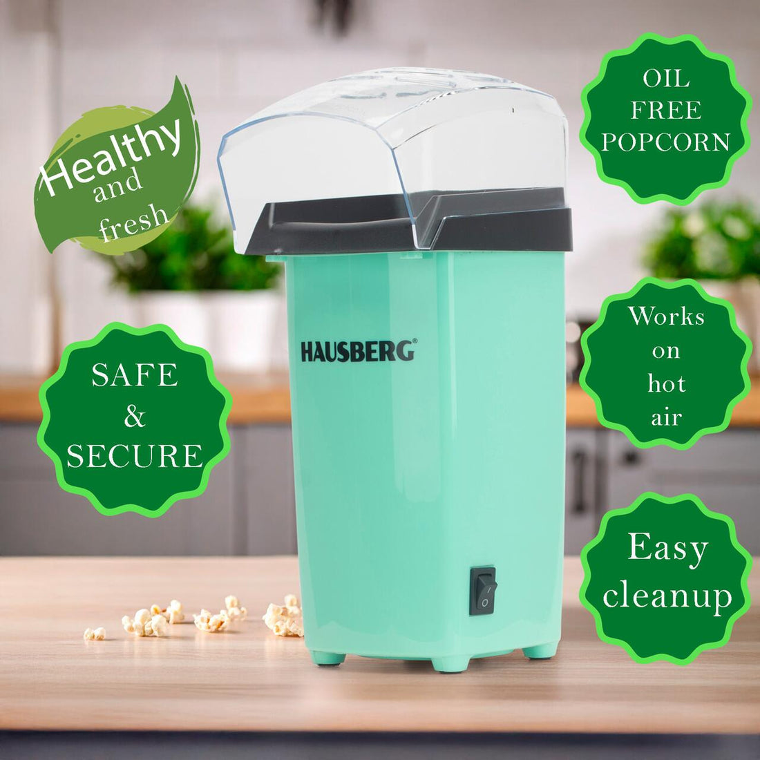 Aparat Popcorn, Hausberg HB910VR 1000 w, jet aer cald, premium, verde