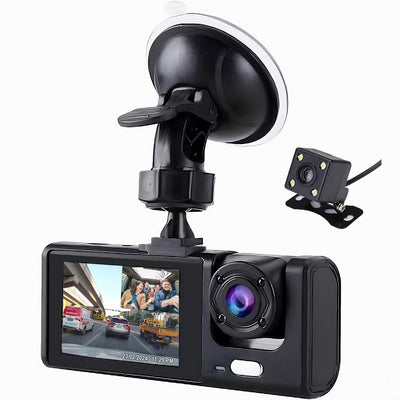 Camera auto tripla de bord Full HD 1080P, 3 Lentile, IPS Display 2", Inregistrare Dubla, Loop Recording, G-sensor