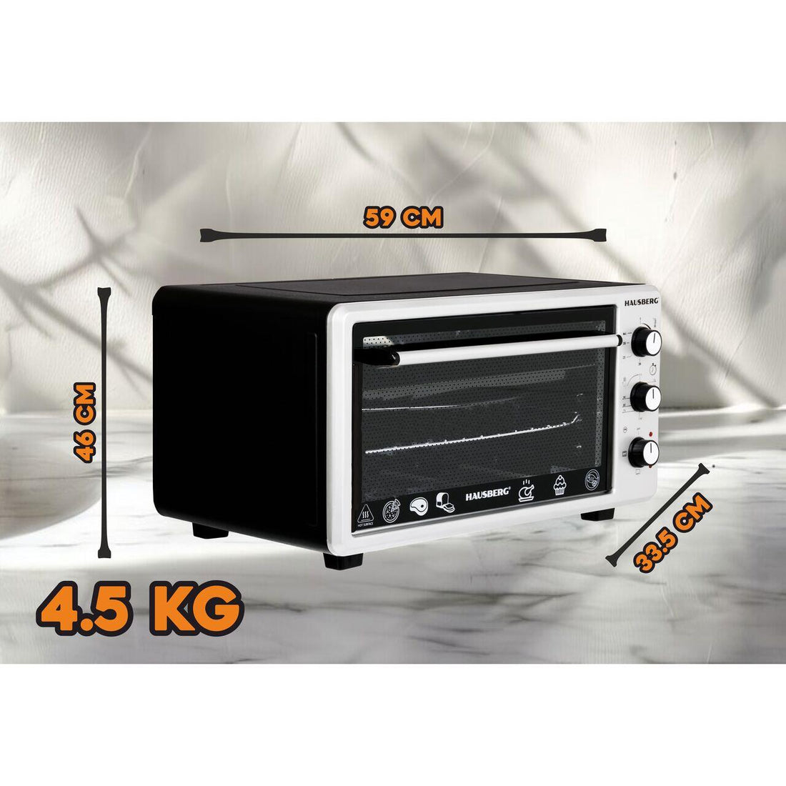 Cuptor Electric Hausberg HB-8000P capacitate 48 Litri, putere 1800W, Temperatura maxima 230 grade, timer prevazut cu alarma sonora