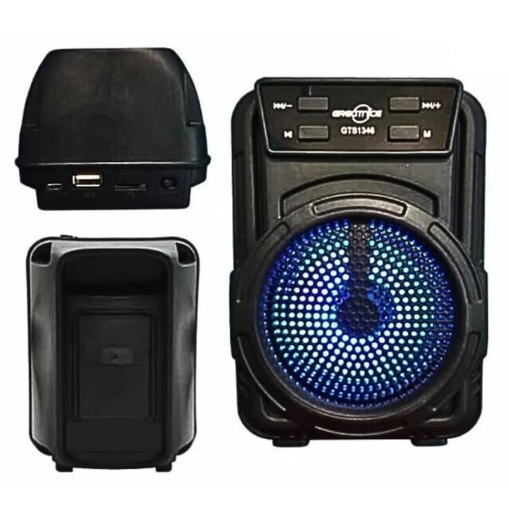 Boxă Portabilă GTS-1360 – Bluetooth, LED RGB, Radio FM, 8-10W