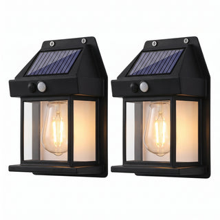 Set 2 Lămpi Solare de Perete tip Felinar cu Senzor de Mișcare | 3 Moduri de Lumină, Acumulator 1200mAh