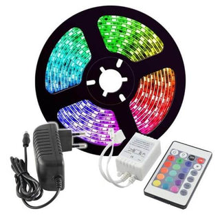 Bandă LED RGB 5m cu Telecomandă 24 Butoane și Alimentare 12V