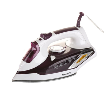 Fier de calcat Hausberg HB-7880MV, 2300W, Talpa cu invelis ceramic, rezervor apa 400ml, Alb-Mov