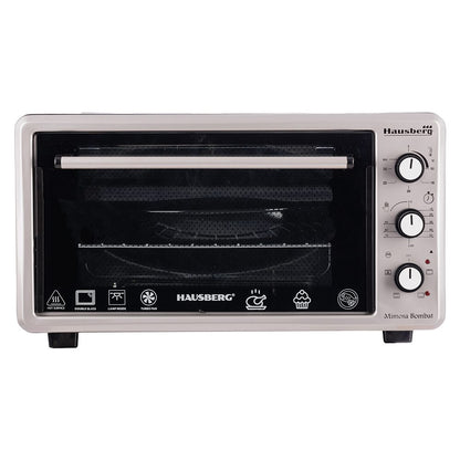 Cuptor Electric cu Ventilator HAUSBERG HB-8015, 1800 W, Geam dublu, 48L, Lumina interioara, Timer, 5 Programe gatire, Termostat reglabil 250 grade, Inox/Negru