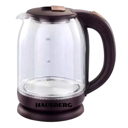 Fierbator apa, HAUSBERG HB-3616, putere 1500 W - 1800 W, capacitate 2L, oprire automata, vas din sticla, suport rotativ, Maro