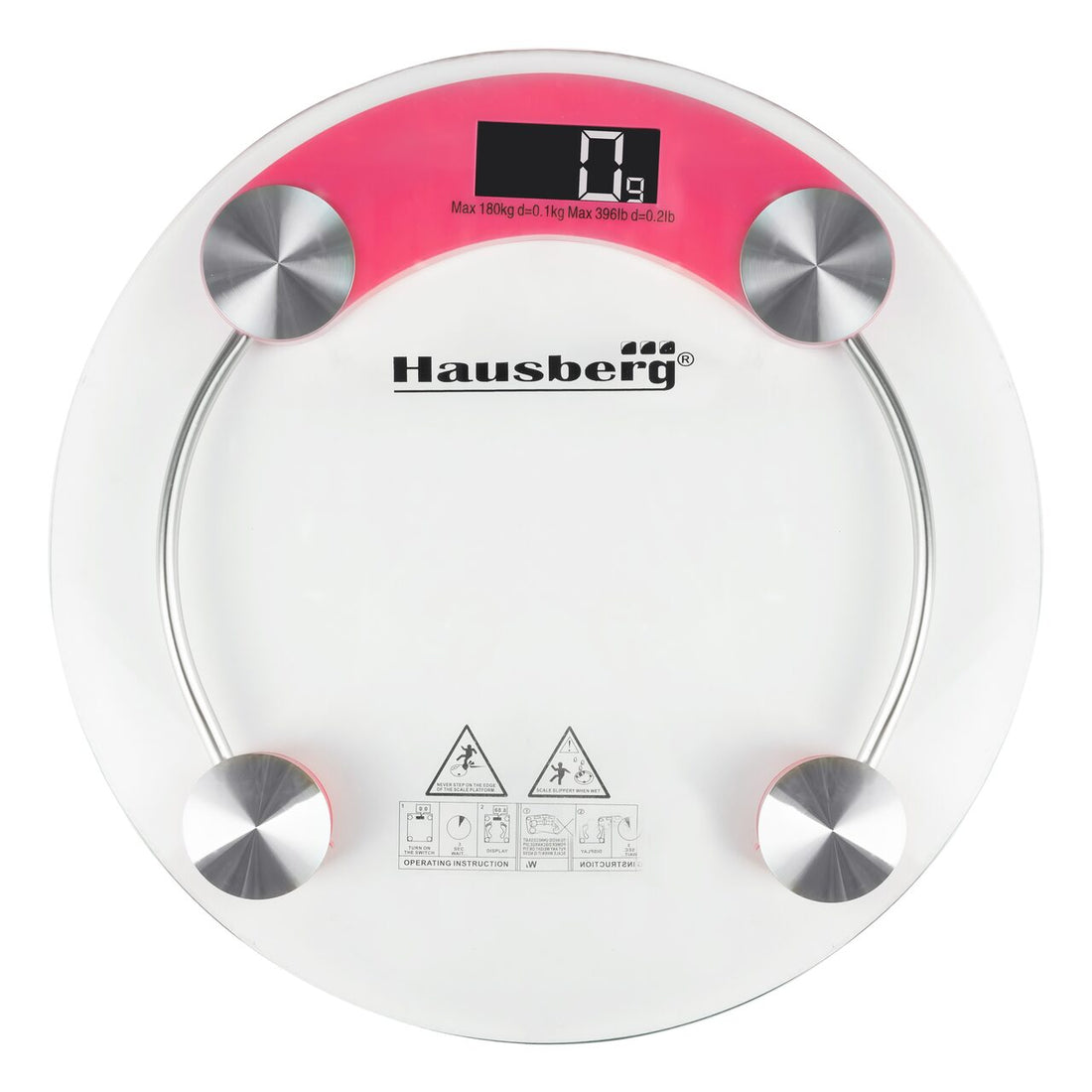 Cantar corporal HAUSBERG HB-6000RZ, display LCD, inchidere automata, indicator baterie, 180 kg, Sticla transaparenta, Roz