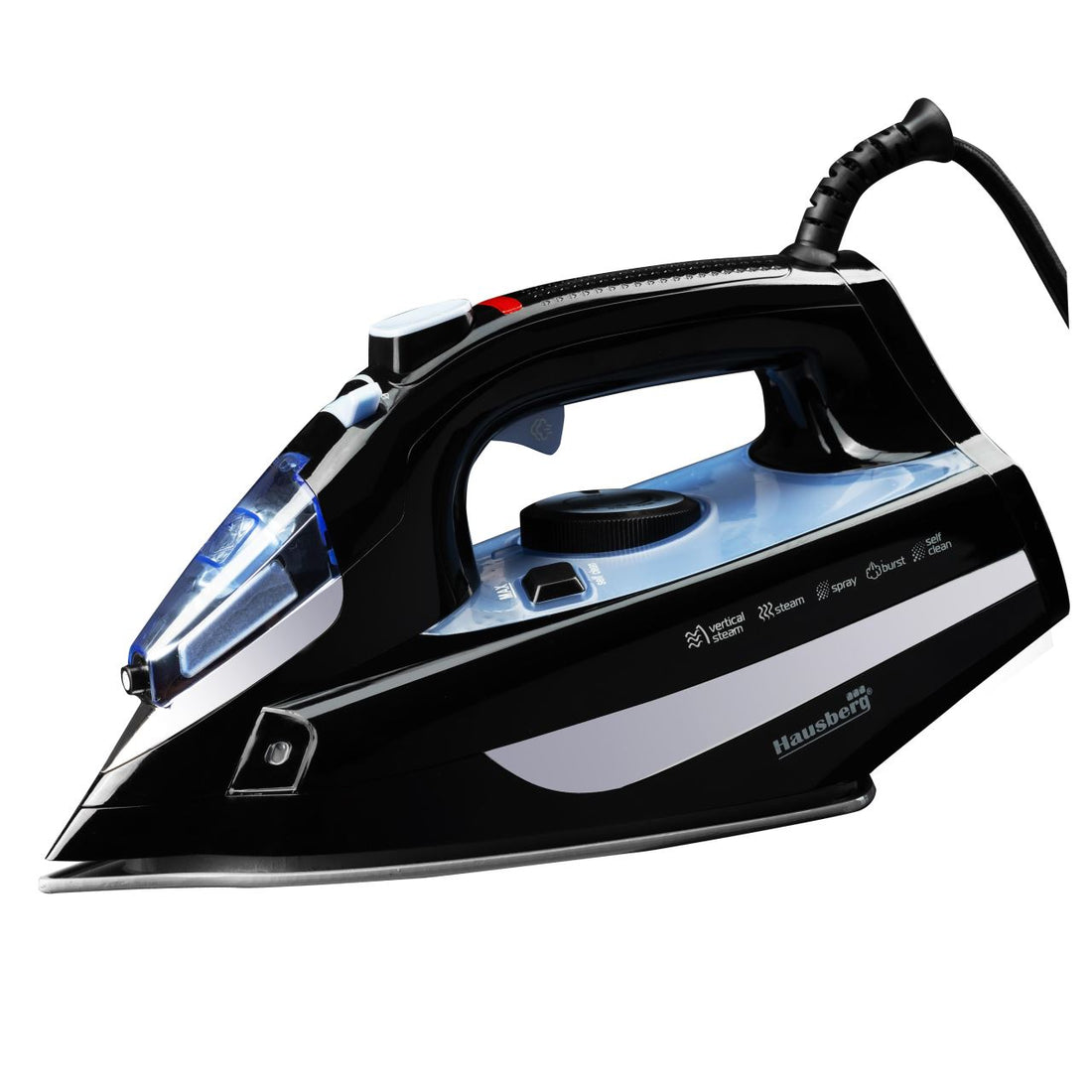 Fier de Calcat Hausberg HB-7842BL, 2300W, Ceramic, Autocuratare, Pulverizare, Antipicurare, 300ml, Negru/Albastru