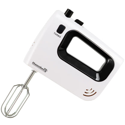 Mixer de mana Hausberg HB-4120NG, 300W ,5 viteze, Functie Turbo, Teluri si carlige metalice, Negru/Alb