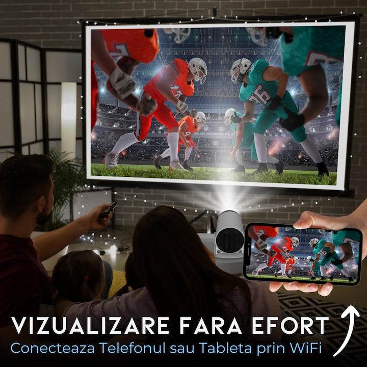 Videoproiector Portabil Smart 4K Ultra HD cu WiFi6, Bluetooth 5.0, Autofocus, Proiectie Ajustabila - Specializat.ro