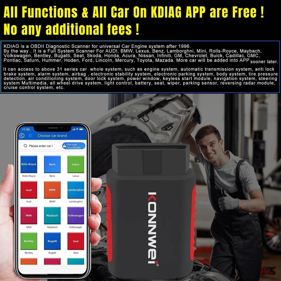 Tester Auto, Diagnoza Profesionala, KONNWEI, Cititor Complet De Coduri 101 functii - Specializat.ro