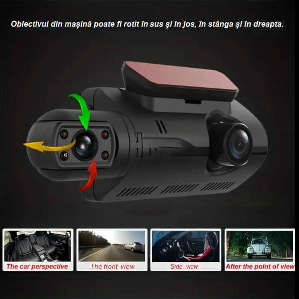 Camera auto de bord, full HD, 1080P, 2 camere, frontal si interior camera rotativa - Specializat.ro
