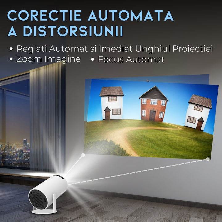 Videoproiector Portabil Smart 4K Ultra HD cu WiFi6, Bluetooth 5.0, Autofocus, Proiectie Ajustabila - Specializat.ro