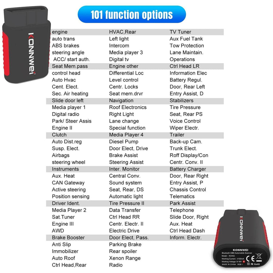 Tester Auto, Diagnoza Profesionala, KONNWEI, Cititor Complet De Coduri 101 functii - Specializat.ro