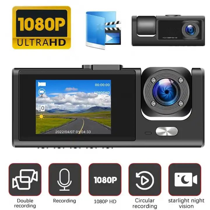 Camera auto tripla de bord Full HD 1080P, 3 Lentile, IPS Display 2", Inregistrare Dubla, Loop Recording, G-sensor
