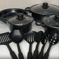 Set 13 piese oale si tigai antiaderente, silicon alimentar, rezistent la caldura, negru