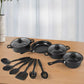 Set 13 piese oale si tigai antiaderente, silicon alimentar, rezistent la caldura, negru
