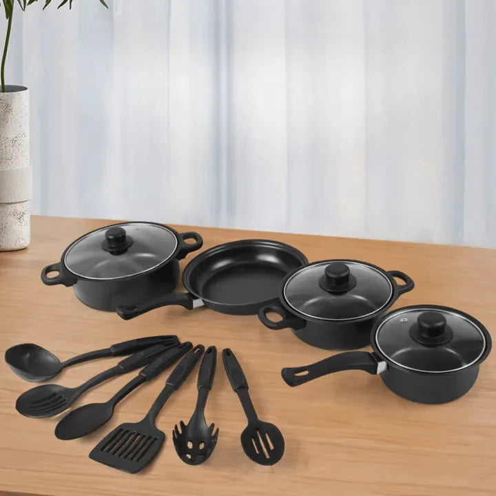 Set 13 piese oale si tigai antiaderente, silicon alimentar, rezistent la caldura, negru