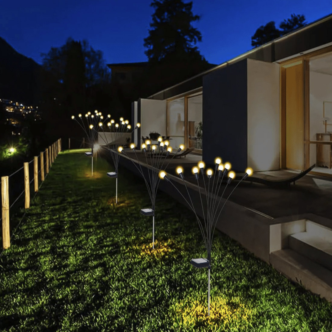 Set 2 Lampi Solare LED Decorative tip Licurici pentru Gradina – 8 Bulbi, Alb Cald 3000K