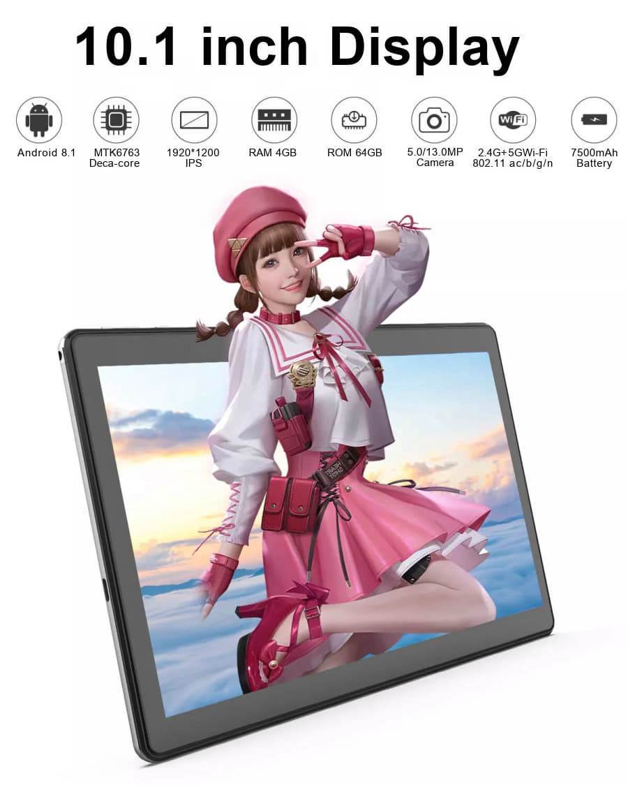 Tableta 10 inch Android, Procesor 10 nuclee, Baterie 7500mAh, 64GB ROM+4GB RAM, WiFi, Bluetooth, Camera dubla - Specializat.ro
