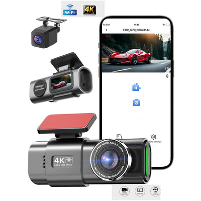 Camera auto de bord 4K, Rezolutie 3840x2160 Ultra HD, Conectivitate Wi-Fi, + Camera Spate 1080p - Specializat.ro