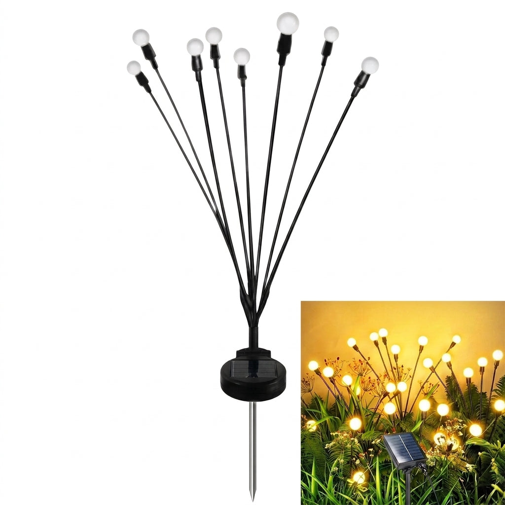 Set 2 Lampi Solare LED Decorative tip Licurici pentru Gradina – 8 Bulbi, Alb Cald 3000K
