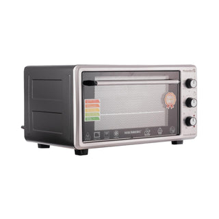 Cuptor Electric cu Ventilator HAUSBERG HB-8015, 1800 W, Geam dublu, 48L, Lumina interioara, Timer, 5 Programe gatire, Termostat reglabil 250 grade, Inox/Negru