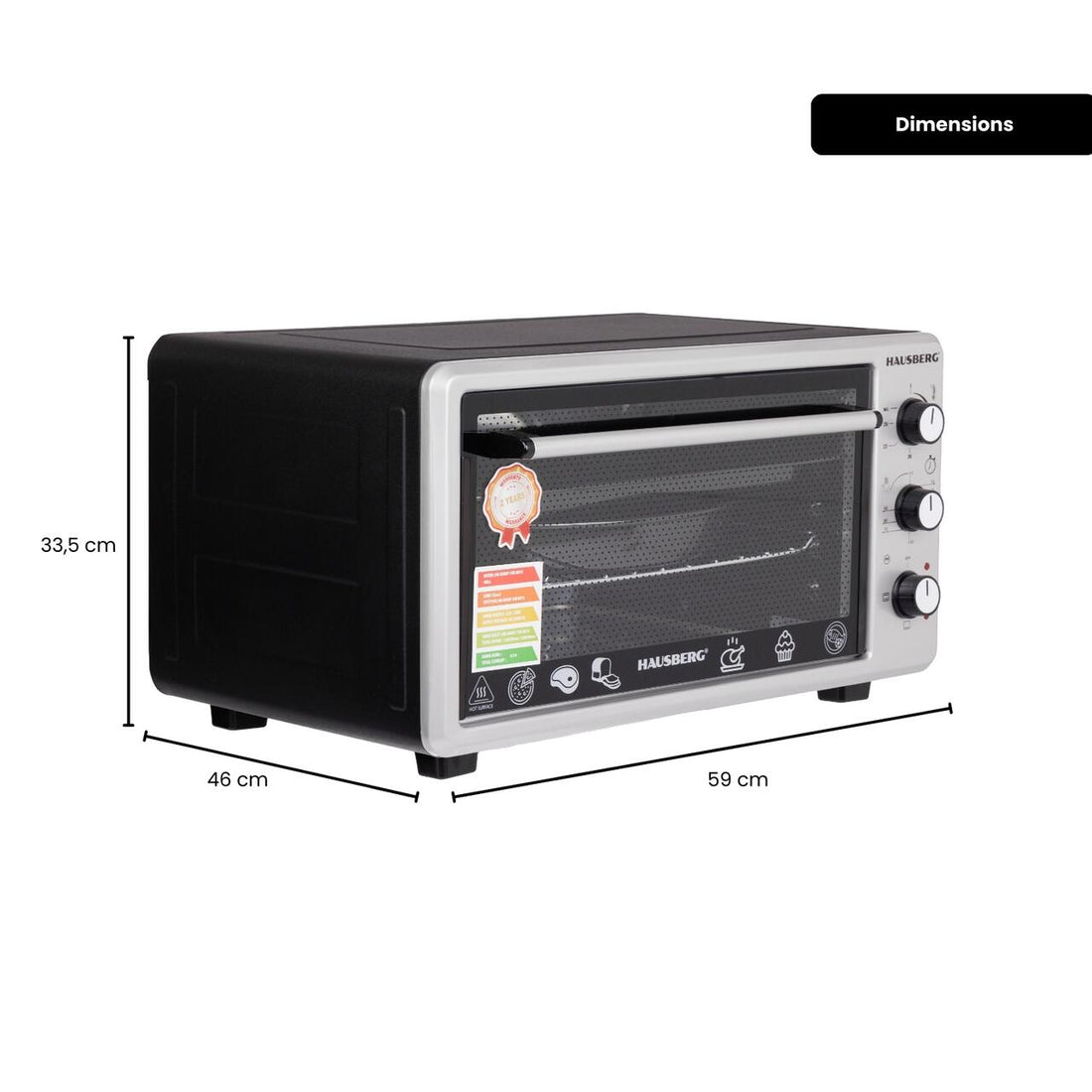 Cuptor Electric Hausberg HB-8000P capacitate 48 Litri, putere 1800W, Temperatura maxima 230 grade, timer prevazut cu alarma sonora