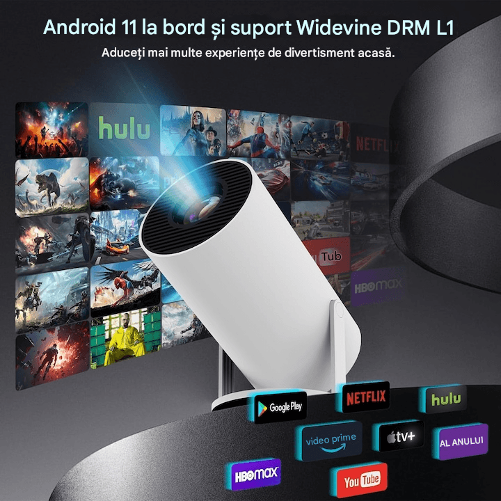 Videoproiector Portabil Smart 4K Ultra HD cu WiFi6, Bluetooth 5.0, Autofocus, Proiectie Ajustabila - Specializat.ro