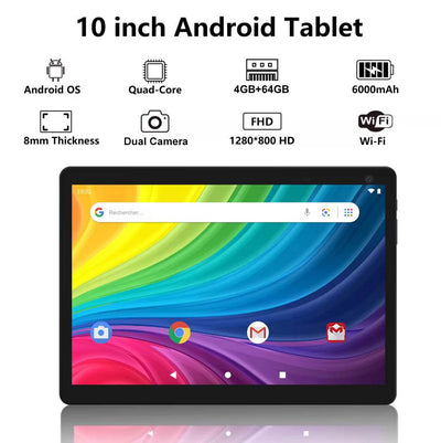 Tableta 10 inch, Android 12, 64GB ROM+4GB RAM, Husa, Tastatura, Mouse, Stilou, WiFi, Bluetooth, Camera dubla, Baterie de 6000mAh - Specializat.ro