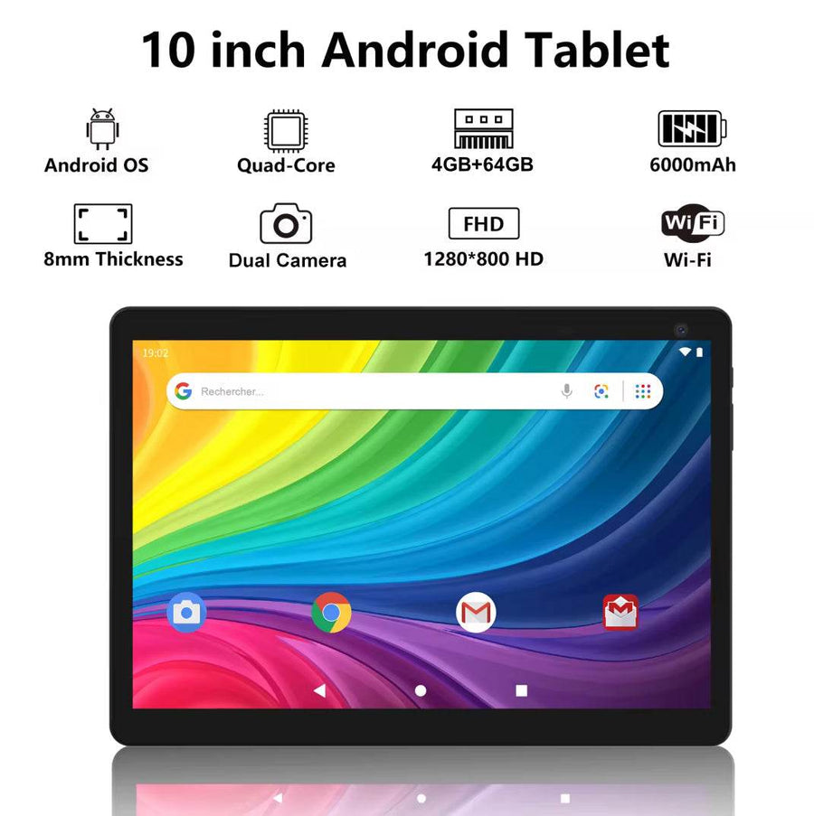 Tableta 10 inch, Android 12, 64GB ROM+4GB RAM, Husa, Tastatura, Mouse, Stilou, WiFi, Bluetooth, Camera dubla, Baterie de 6000mAh - Specializat.ro