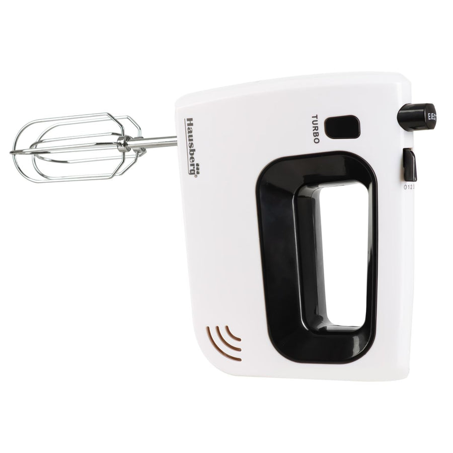 Mixer de mana Hausberg HB-4120NG, 300W ,5 viteze, Functie Turbo, Teluri si carlige metalice, Negru/Alb