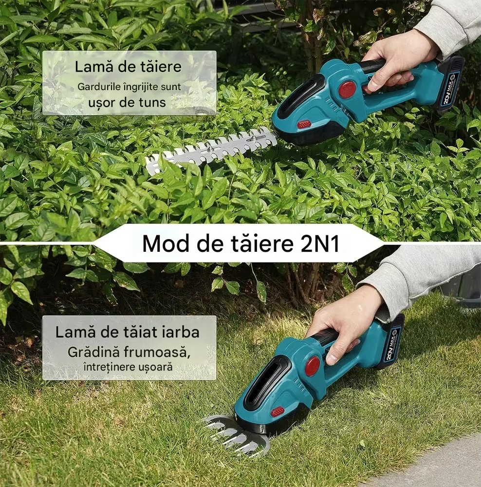 Mașină de Tuns Gard Viu Fără Fir 2 în 1 cu 2 Baterii 48V – Lamă 55cm