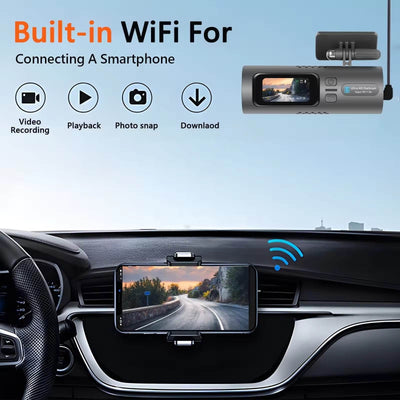 Camera auto de bord 4K, Rezolutie 3840 x 2160 Ultra HD, Conectivitate Wi-Fi, + Camera Spate HD - Specializat.ro