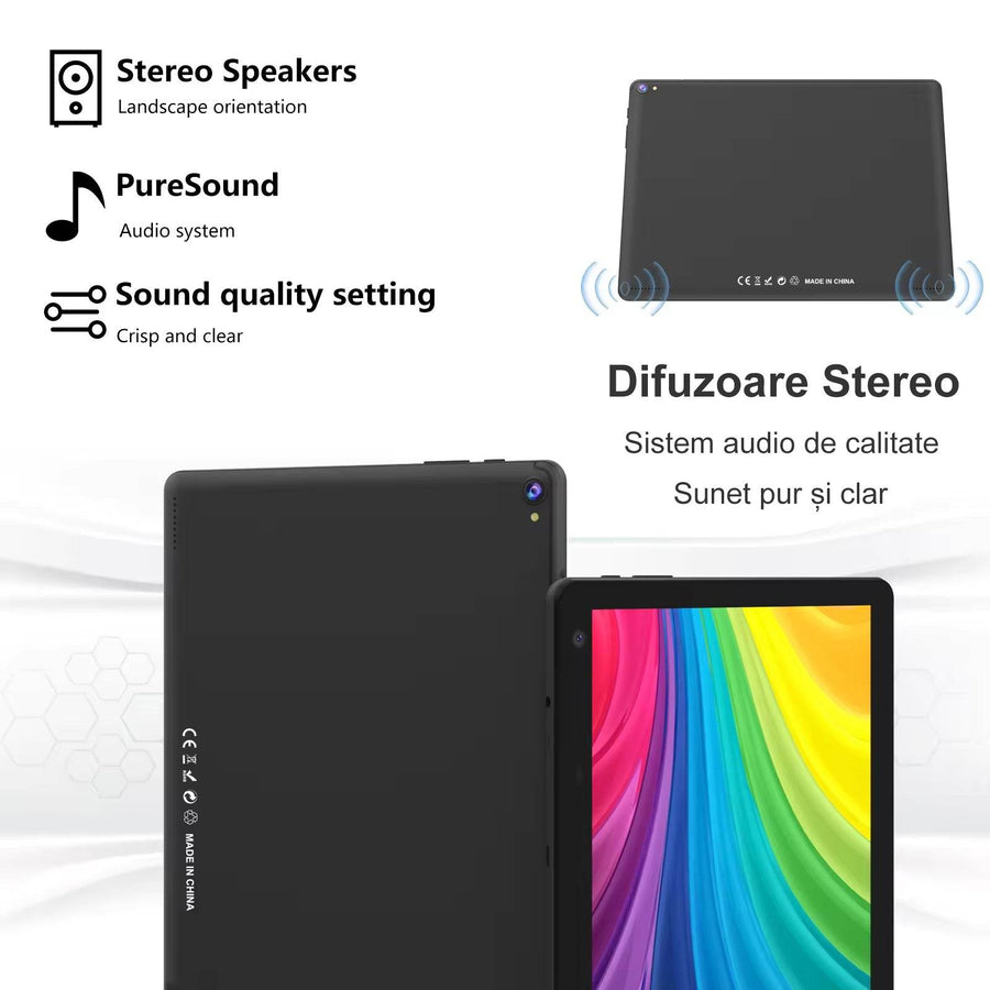 Tableta 10 inch, Android 12, 64GB ROM+4GB RAM, Husa, Tastatura, Mouse, Stilou, WiFi, Bluetooth, Camera dubla, Baterie de 6000mAh - Specializat.ro