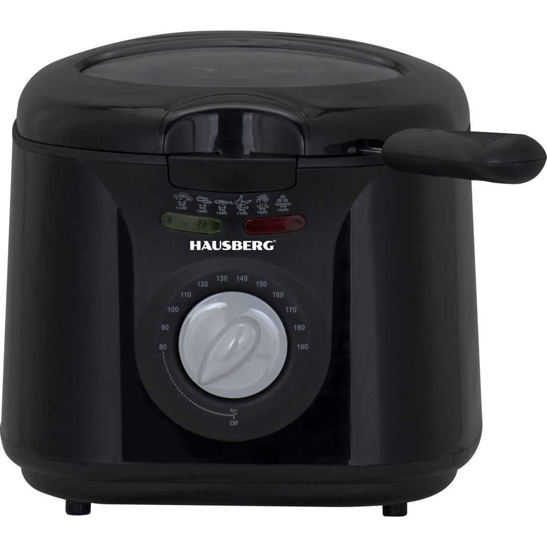 Friteuza HAUSBERG HB-1331NG, 1450 W, 2.5 litri, termostat reglabil 0 - 190 grade C, filtru detasabil din otel inoxidabil, cos cu ulei, protectie supraincalzire, picioare antiderapante, Negru