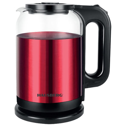 Cana electrica fierbator HAUSBERG HB-3622RS, 1500 - 1800W, capacitate 2L, oprire automata, indicator luminos, Rosu-Negru