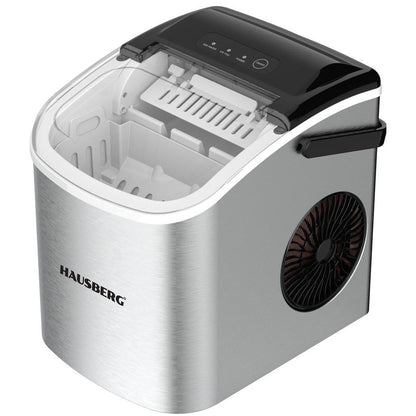 Aparat de preparat gheata HAUSBERG HB-6019IN, capacitate vas apa 1.2 litri, productie cuburi gheata 12-15 kg / 24 ore, capacitate de stocare 0.6 kg, 9 cuburi/6-9 min, argintiu