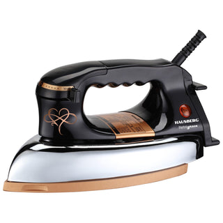 Fier de calcat Retro HAUSBERG HB-7817NG, 1000-1200W, Talpa acoperit ceramic turnat, Termostat, 6 Setari temperatura, Indicator luminos, Protectie supraincalzire, Temperatura 200°C, Negru