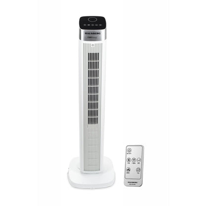 Ventilator turn digital Hausberg HB-5953AB, 55W, 41 inch, 3 viteze, 3 moduri, temporizator 24h, LED, oscilatie, telecomanda, difuzor parfum, alb