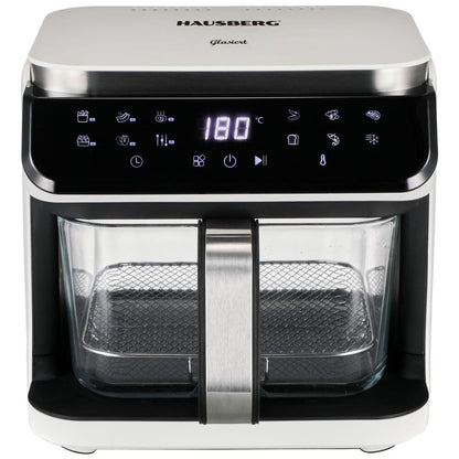 Friteuza cu aer Hausberg HB-2343AB, 6.5L, cos sticla, 12 programe, touchscreen, 1200W-1400W, 65-200°C , Alb