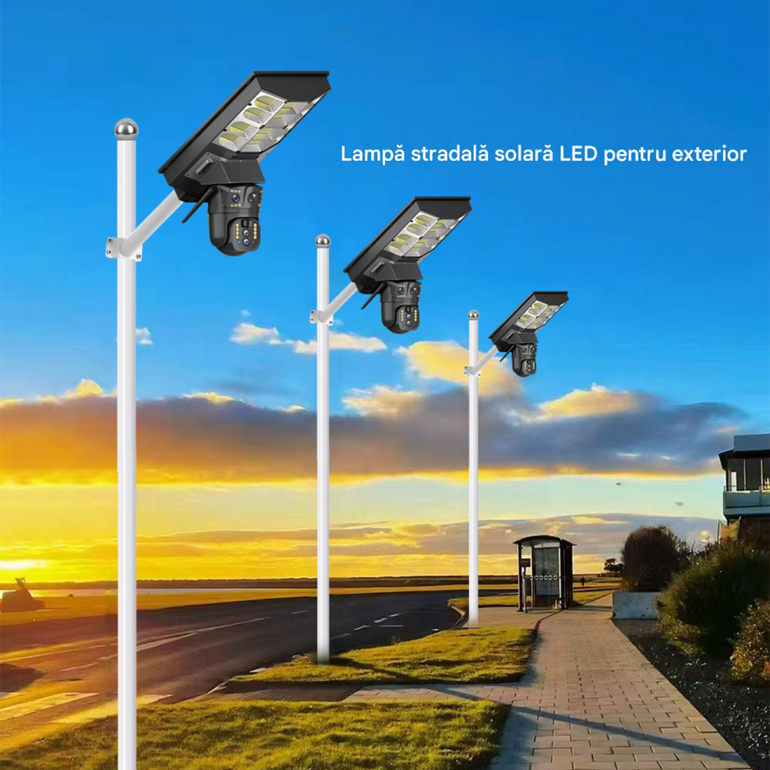 Lampă Solară cu Cameră Supraveghere 4G SIM 4MP | PTZ 355°, Panou Solar 24W, Baterie 18000mAh