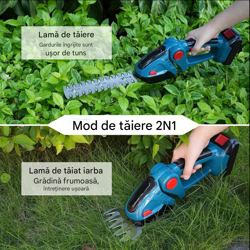 Mașină de Tuns Gard Viu Fără Fir 2 în 1 cu 2 Baterii 48V – Lamă 55cm