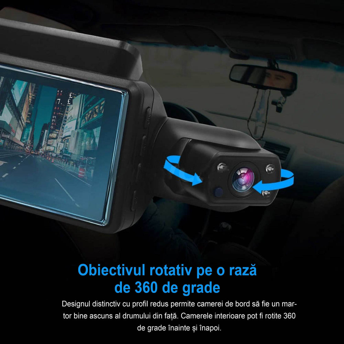 Camera auto de bord, full HD, 1080P, 2 camere, frontal si interior camera rotativa - Specializat.ro